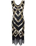 PrettyGuide Women's 1920's Vintage Beads Sequin Crisscross Fringe Hem Flapper Dress L Gold