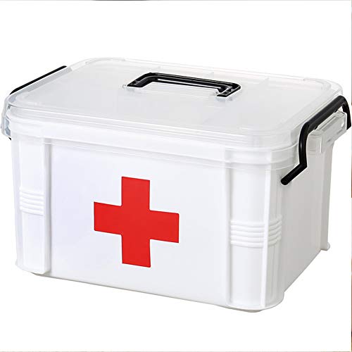 Yunhigh First Aid Kit Box Lockable Medicine Storage Box Family Emergency Kit Cabinet Organizer Detachable Tray & Handle Portable Home Camping Travel Hiking