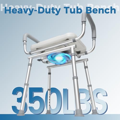 Swivel Shower Chair with Armrest and Backrest - Adjustable Height and Heavy Duty (250kg) - Safe Bath and Shower Stool for Elderly and Disabled People - For