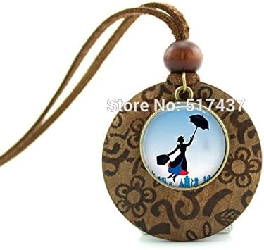 Pretty Lee New Design Long Wood Necklaces Mary Poppins Necklace Mary Poppins Jewelry Glass Picture Pendant