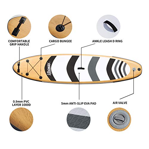 Uboway Inflatable Paddle Boards Stand Up 10/11 feet SUP with Adjustable Paddle Backpack Pump