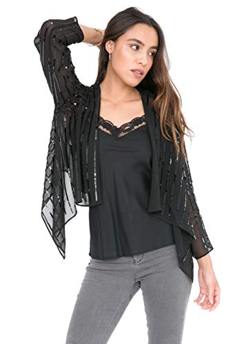 likemary Sheer Chiffon Sequins Shrug Bolero Jacket Black XL