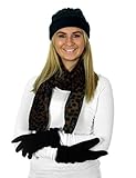 Women’s 3 Piece Micro Fleece Hat, Scarf & Gloves Winter Set (Leopard)