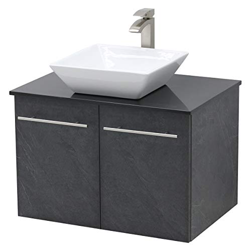 WindBay Wall Mount Floating Bathroom Vanity Sink Set. Dark Slate Grey