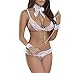 LOVELYIVA Hot Sexy Women Lingerie Sleepwear Babydoll Black Lace Bra+ G string+ Handcuff (white)