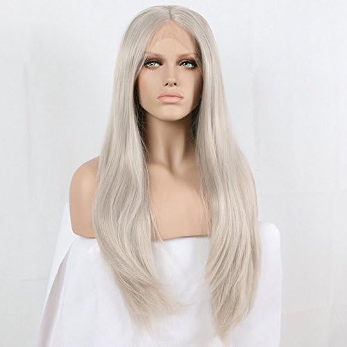 Arimika 26inch Long Ash blonde Heat Safe Synthetic Hair Lace Front Wig-Decent 2-2.5inch Parting Space in Front,Transparent Lace For White or Pale Skin,Natural Soft Bouncy Layered