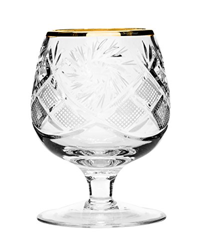 Victoria Bella WG5290-150G, 5 Oz. Hand-Made Crystal Wine Glasses on a Short Stem, Vintage 24K Gold-Plated Red/White Wine Brandy Snifters, Wedding Gift Drinkware, Set of 6