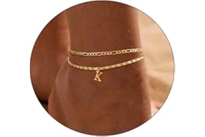 CAROVO Ankle Bracelets for Women, 14K Gold Plated Anklets Letter A To Z Waterproof Layered Anklets for Women Girls Summer Jewelry Gifts
