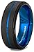 Duke Collections Mens Wedding Band 8mm Black Brushed Tungsten Ring Thin Blue Groove Step Edge Comfort Fit