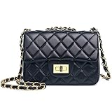 Volcanic Rock Women Quilted Crossbody Bag Girls Side Purse and Shoulder Handbags Designer Clutch with Chain (Black)