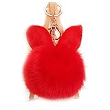 URSFUR Artificial Rabbit Fur Ball Keychain Ear Pom Key Chain Ring Car Bag Charm Pendant Phone Tassel Keyring Hook Toy