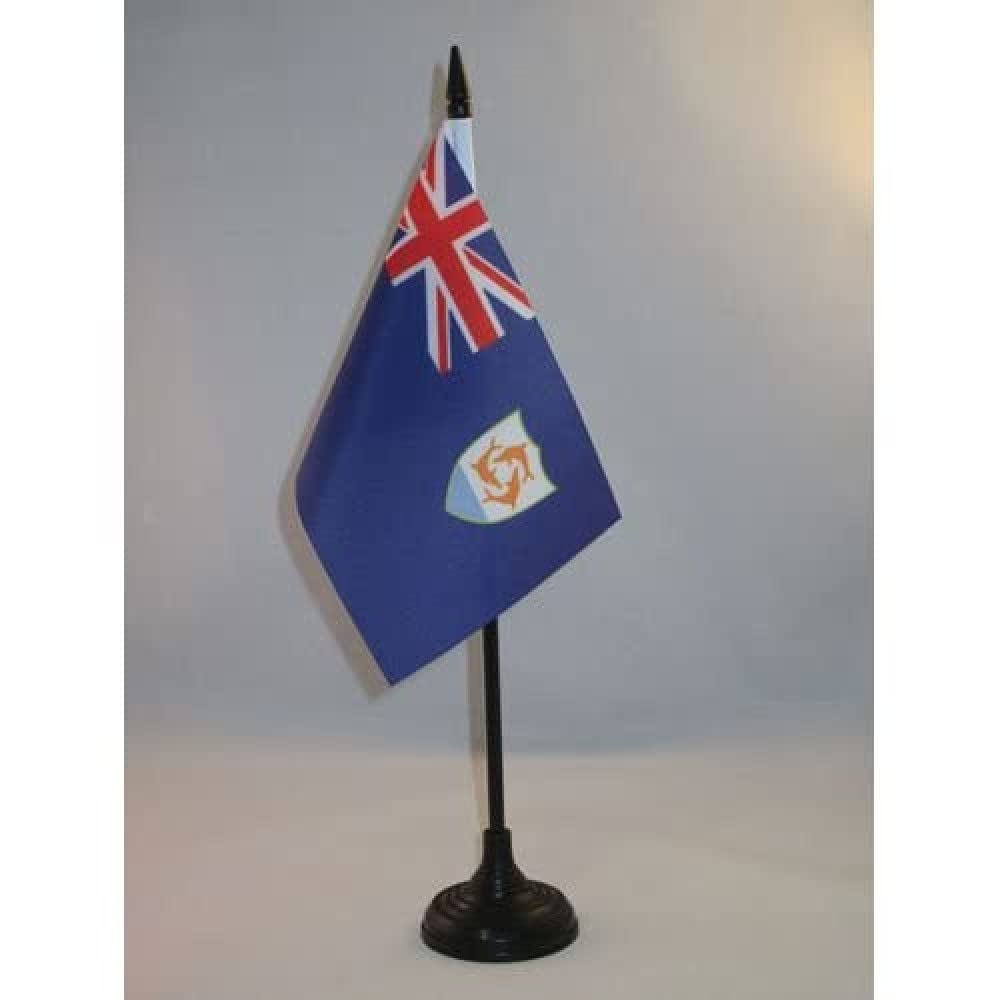AZ FLAG - Anguilla Table Flag 4'' x 6'' - Anguillian Office Mini Banner 100% Polyester 15 x 10 cm - Mini Desk Flag with 10'' Pole and Black Plastic Base