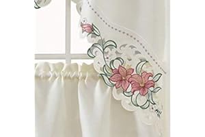 GOHD GOLDEN OCEAN HOME DECOR GOHD Lily Fragrance. 3pcs Multi-Color Embroidery Kitchen Cafe Curtain Set Swag and Tiers Set with cutworks. (Burgundy)