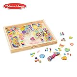 Melissa & Doug Bead Bouquet Deluxe Wooden Bead Set, Arts & Crafts, Handy Wooden Tray, 220 Beads and 8 Cords, 9.5" H x 13" W x 1" L