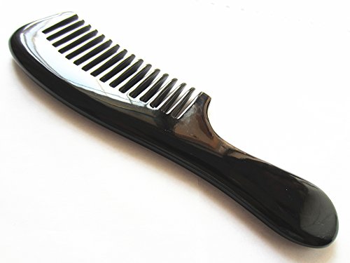 Myhsmooth Bb-1w-mt Handmade No Static Big Size Round Handle Black Buffalo Horn Comb with Wide Tooth(8''1.9'')