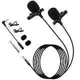 Premium 196" Dual-head Lavalier Microphone, Professional Lapel Clip-on Omnidirectional Condenser Mic for Apple iPhone,Android,PC,Recording Youtube,Interview,Video Conference,Podcast