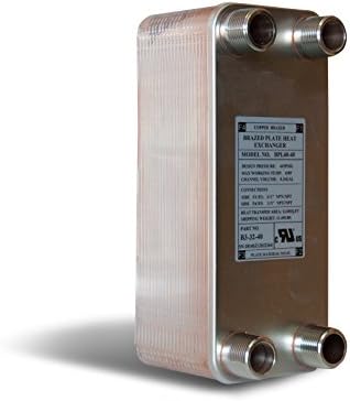 Brazed Plate Heat Exchanger, 5x12- 90 Plate Water to Water Heat Exchanger 225,000 BTU 1" MPT B3-32-90