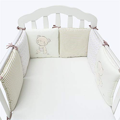 Lehom Baby Crib Bumpers Bear Beige 6 Pieces Baby Crib Bed Liner Bumper Pad Set for Boys Girls Cotton Breathable Washable