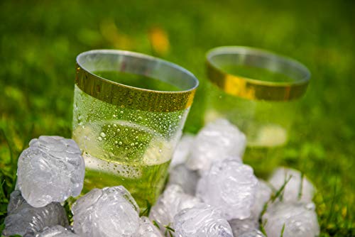 110 Elegant Gold Rimmed Clear Plastic Cups - 12 oz Disposable Plastic Tumblers - Hard Solo Cups for Wedding, Party or Any Special Event - Party Cups - Recyclable Party Glasses for Drinks - Punch Cups