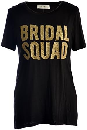 My Land Women's Bridal Squad Gold Glitter Top T Shirt Black M