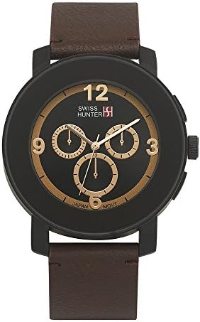 Swiss Hunter SH2532BKBR with Black Case and Brown Leather Strap Watch