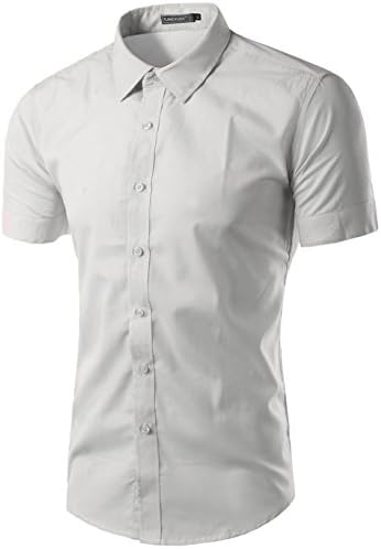 Mada Mens Casual Short Sleeve Business Dress Shirt Solid Color Slim Fit Shirts  Light Grey,Asian XXX-Large/US Large