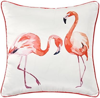 Flamingo Red Decorative 16" x 16" Throw Pillow Cover Only (White with red design)