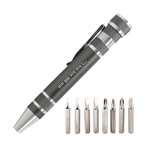 PEARL Multi Schraubenzieher: 8in1-Schraubendreher im Kugelschreiber-Design, 4x Kreuz und 4x Schlitz (Multifunktions Schraubendreher, Mini Schraubendreher, Feinmechaniker)