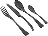 Kaya Delicate Stainless Steel Flatware Cutlery Set with Mirror Finish Including Fork Spoons Knife Four Piece Tableware Dinner Set (black pearl)