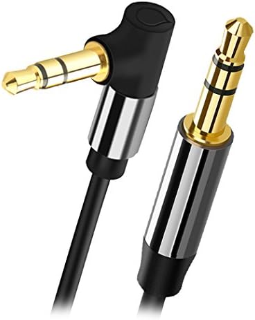 iSky 3.5mm Auxiliary Audio Jack to Jack cable 90 Degree Right Anglefor Apple iPhone, iPod, iPad, Samsung,Smartphones &amp; Tablets and Speakers,24K Gold Plated Male to Male (4.9FT, Black)