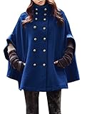 Allegra K Women Stand Collar Double Breasted Worsted Poncho Coat