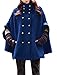 Allegra K Women Stand Collar Double Breasted Worsted Poncho Coat