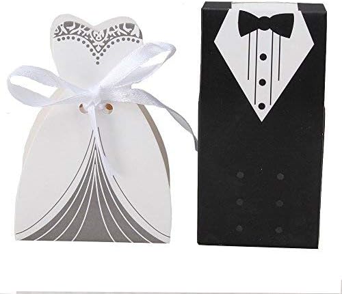 IGBBLOVE 100Pcs Wedding Favor Candy Box Bride & Groom Dress Tuxedo Party Favor- Pack of 100
