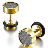 Men's 8mm Stainless Steel Resin Carbon Fiber Stud Earrings Black Gold Tapers Cheater Faux Fake Ear Plugs Gauges Illusion Tunnel Non Pierce Body Jewelry