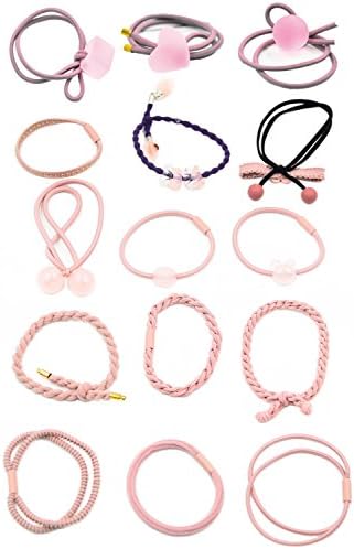 15 pcs Fancyin Assorted Colorful Popular Pony-hair Holders Hair Ties Elastic Hair-Bands for women (Pink)