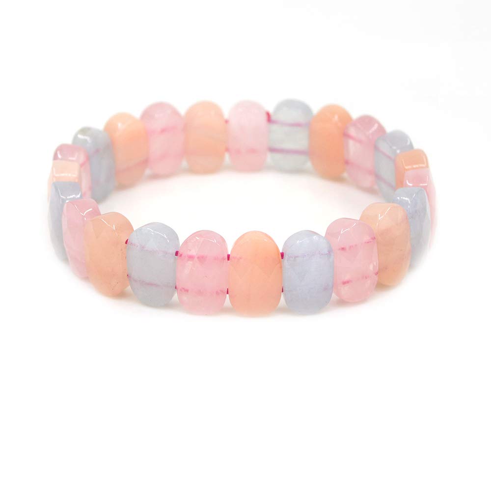 CHENYUE Natural Morganite Beryl Aquamarine Gemstone 14mm Faceted Oval Beads Stretch Bracelet 7.5 Inch Unisex
