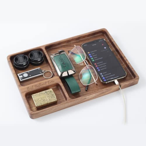 SeedWave Engraved Valet Tray Best Husband Ever, Wooden Nightstand Organizer, Unique Gift for Valentine’s Day from Wife, Men Gift Ideas for Husband, Birthday Gift for Him