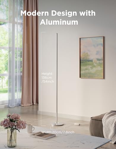 Govee LED Floor Lamp RGBIC, Work with Matter and Alexa, Silver | 61 Scene Modes and 8 Music Sync Modes, Modern Corner Lamp, Dimmable Mood Lighting Ideal for Living Room, Bedroom, 1 Pack