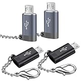 USB C Female to Micro USB Male Adapter (4 Pack),Convert Type C to Micro USB,Keychain Charger Connector Converter,Works with Smartphones,Tablets,and More Devices with Micro USB Ports,Gray&Black