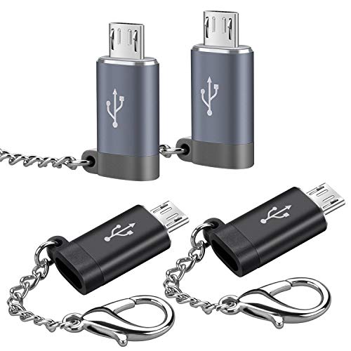 USB C Female to Micro USB Male Adapter (4 Pack),Convert Type C to Micro USB,Keychain Charger Connector Converter,Works with Smartphones,Tablets,and More Devices with Micro USB Ports,Gray&Black