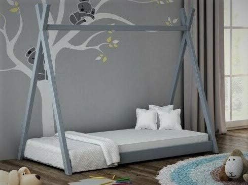 Kids Children Teepee & House bed Solid Pine Wood Beds for Kids, Toddlers & Children in Grey & White(Teepee Bed)