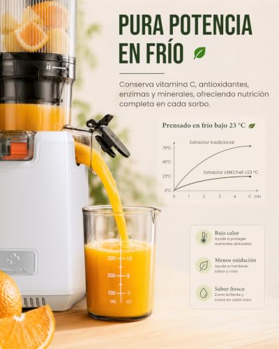 LINKChef Juice Extractor for Fruits and Vegetables, Cold Press Juicer 250 W with Wide Mouth 13 cm, Slow Juicer BPA Free, 1.8 L, Easy to Clean, Recipes Included