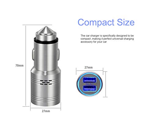 7PETAL UL Certified Car Charger,Multi-Purpose Carbon Monoxide Detector 304 Stainless Steel Charger,2 USB Fast Car Charger Fit iPhone,iPad,Android with Safety Emergency Escape Hammer - Thumbnail 4