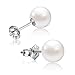 Sterling Silver 8mm White Round Freshwater Cultured Pearl Simple Stud Earrings - Handpicked