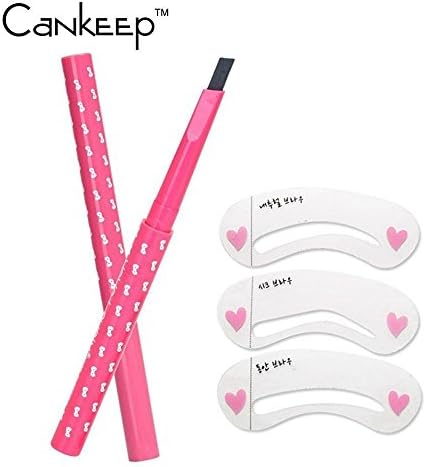 3pcs Eyebrow stencil Template + Waterproof Automatic Best Eyebrow Pencil (Dark Chocolate Brown - 05)