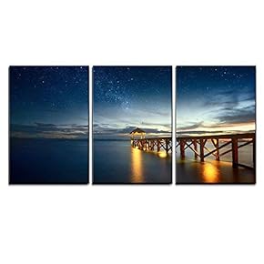 Beautiful Night Seascape Wall Decor x3 Panels