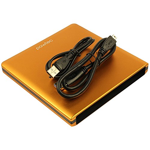 Pawtec Signature Slim Aluminum USB 3.0 External Enclosure For Optical SATA Drive Blu-Ray DVD MAC / PC - ORANGE