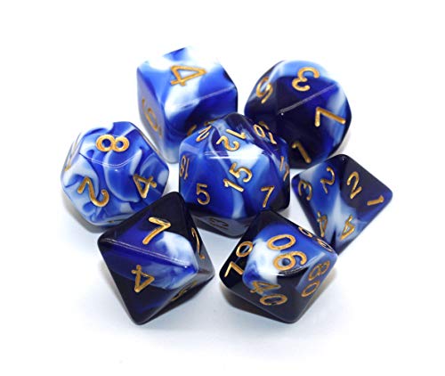 HD DND Dice Blue White Black RPG Polyhedral Dice Set Fit Dungeons and Dragons(D&D) Pathfinder Role Playing Games 7 Dice Set with Dice Bag