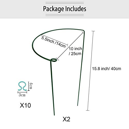 HiGift Garden Support Hoop Stakes, 2-Pack Semicircular Metal Plant Prop Ring Cage, Garden Plant Support Ring, Border Support, Plant Support Rods for Rose Hydrangea Vine, Width 10" x Height 15.8"