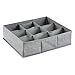 mDesign Soft Fabric Dresser Drawer and Closet Storage Organizer Bin for Lingerie, Bras, Socks, Nylons, Ties, Belts, Tank Tops, Small Accessories - Divided 9 Section Tray, Textured Print, 2 Pack - Gray